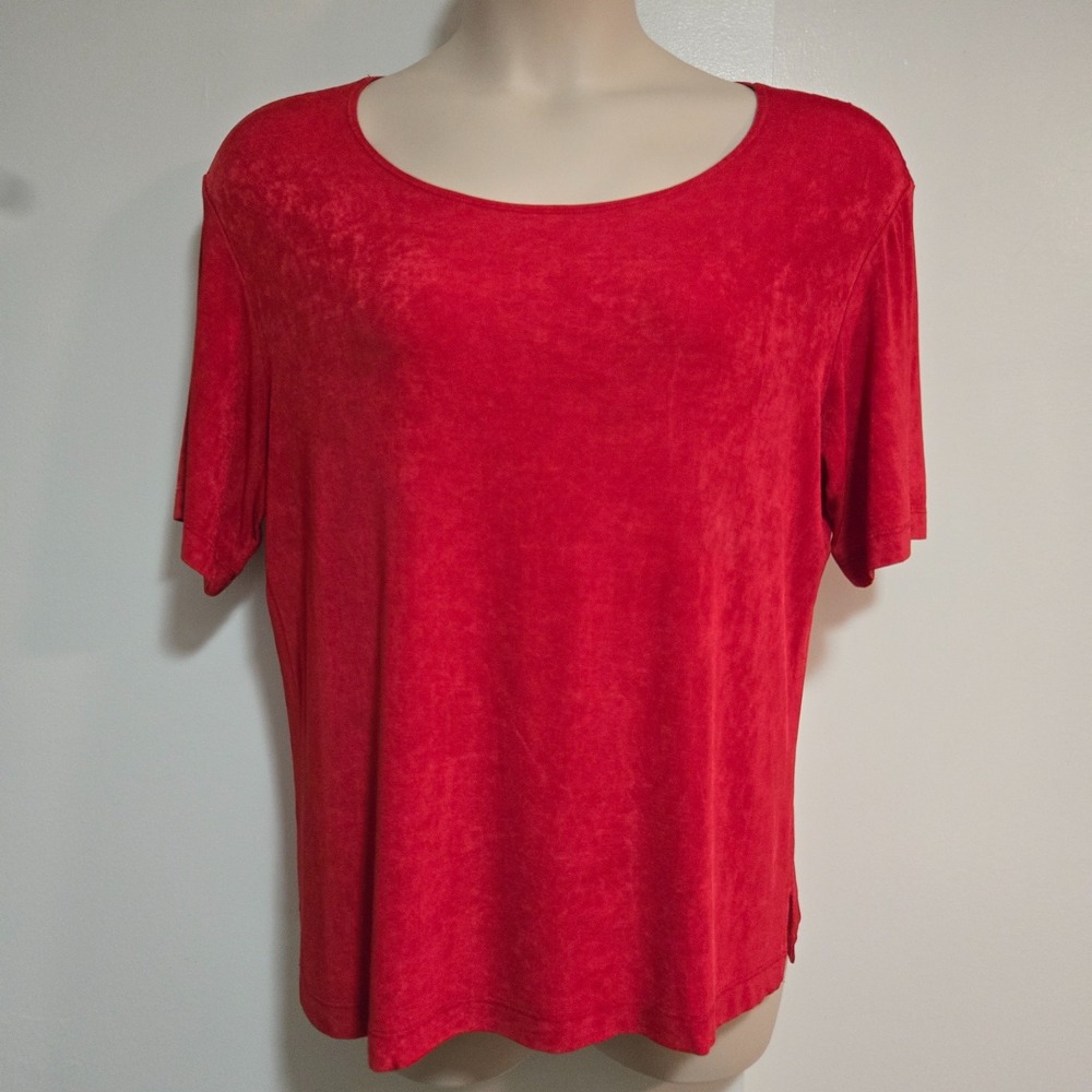Chico's Travelers Size 3 (XL) Rich Red Stretch Knit Tunic Layering Scoop Tee